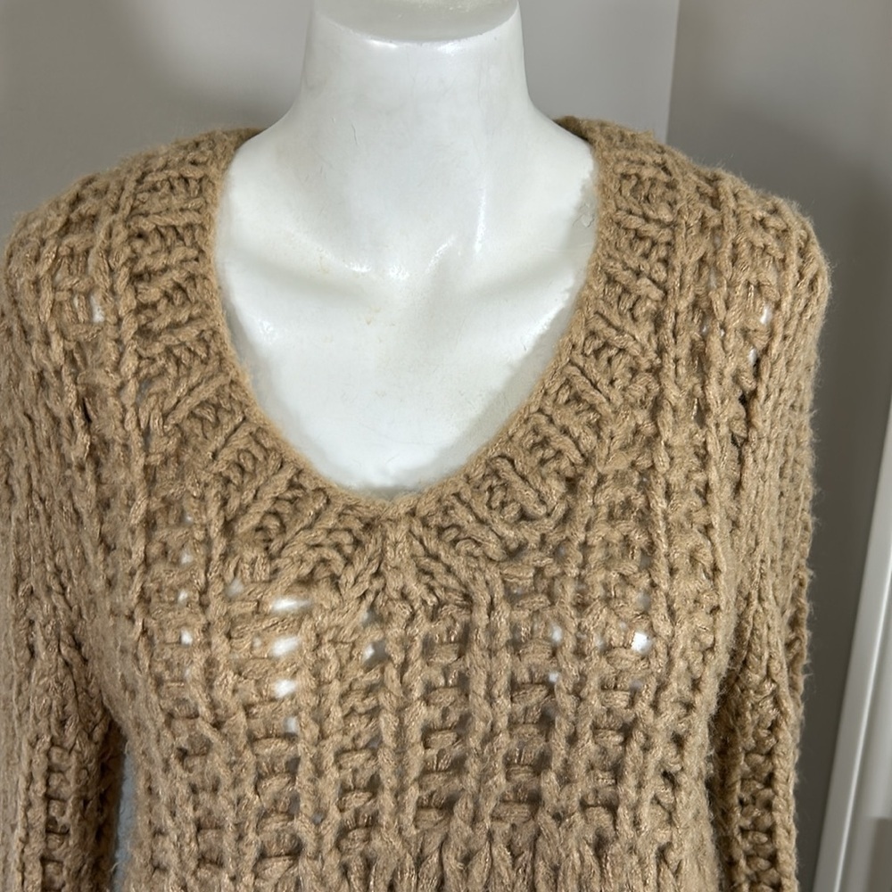 Anthropologie Moon River Delaney Sweater Pullover Chunky Knit Tan Sz XS - Picture 4 of 14
